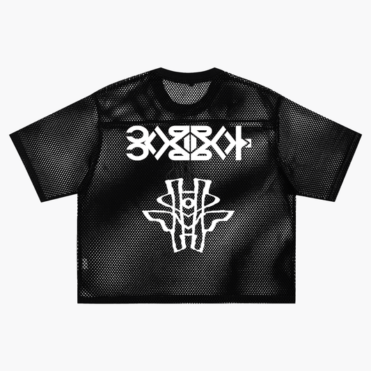 YM CARRAL + ALIEN MONEY  See-through Boxy Net T-Shirt