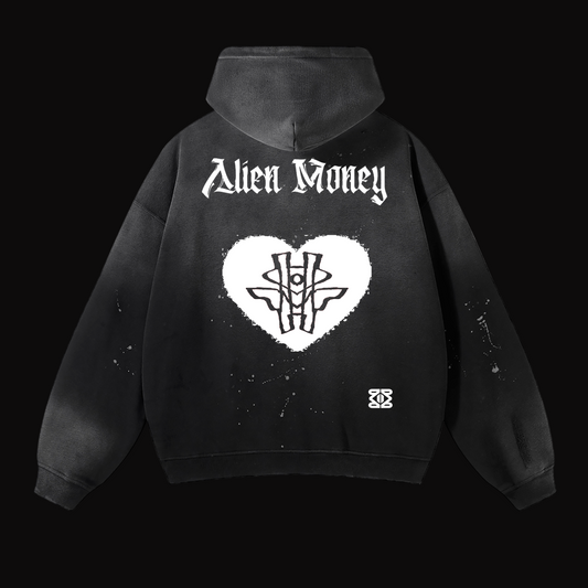 YM CARRAL + ALIEN MONEY Vintage Washed Frayed Fleece Hoodie