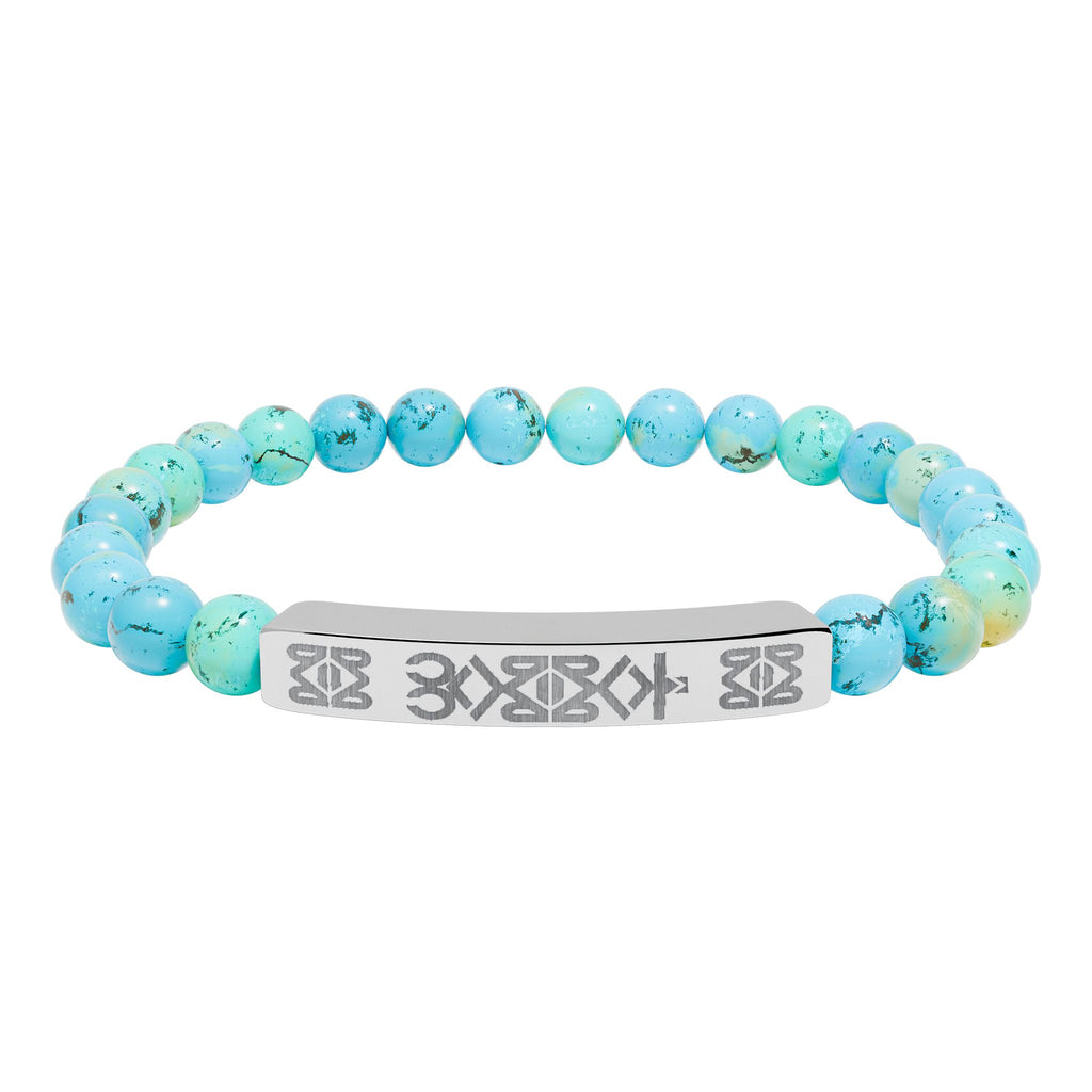 YM CARRAL Engraved Natural Stone Bead Bracelet — Stretch Bar Bracelet