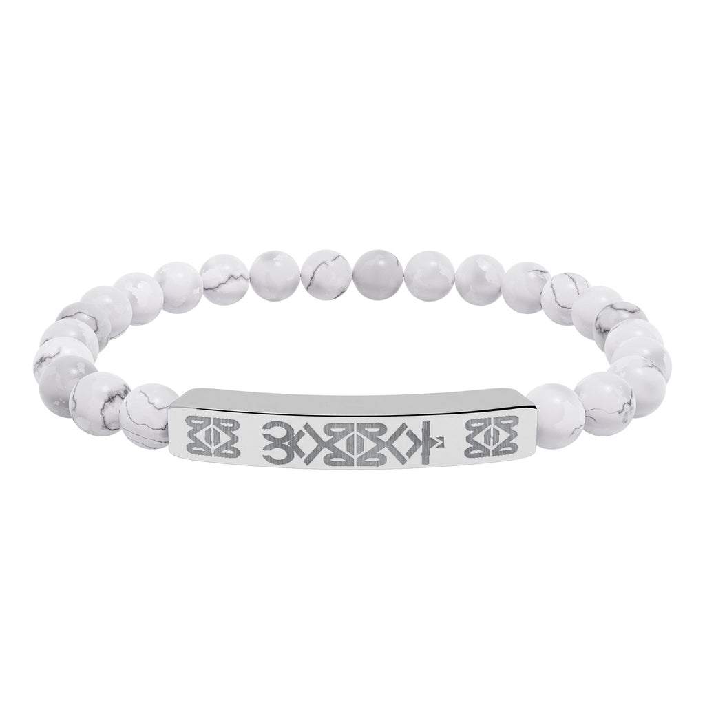 YM CARRAL Engraved Natural Stone Bead Bracelet — Stretch Bar Bracelet